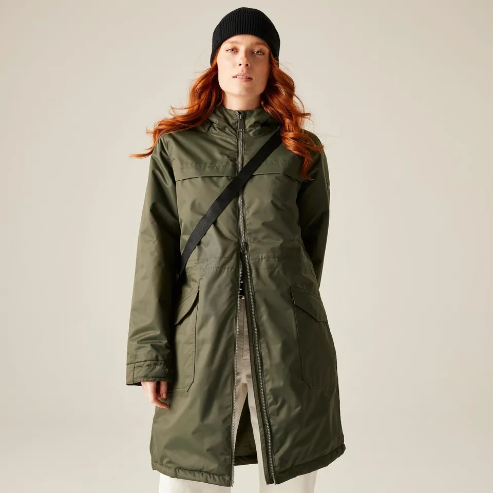 BRAND NEW REGATTA WOMEN'S ROMINE II WATERPROOF PARKA JACKET IN DARK KHAKI/BLACK SIZE 22