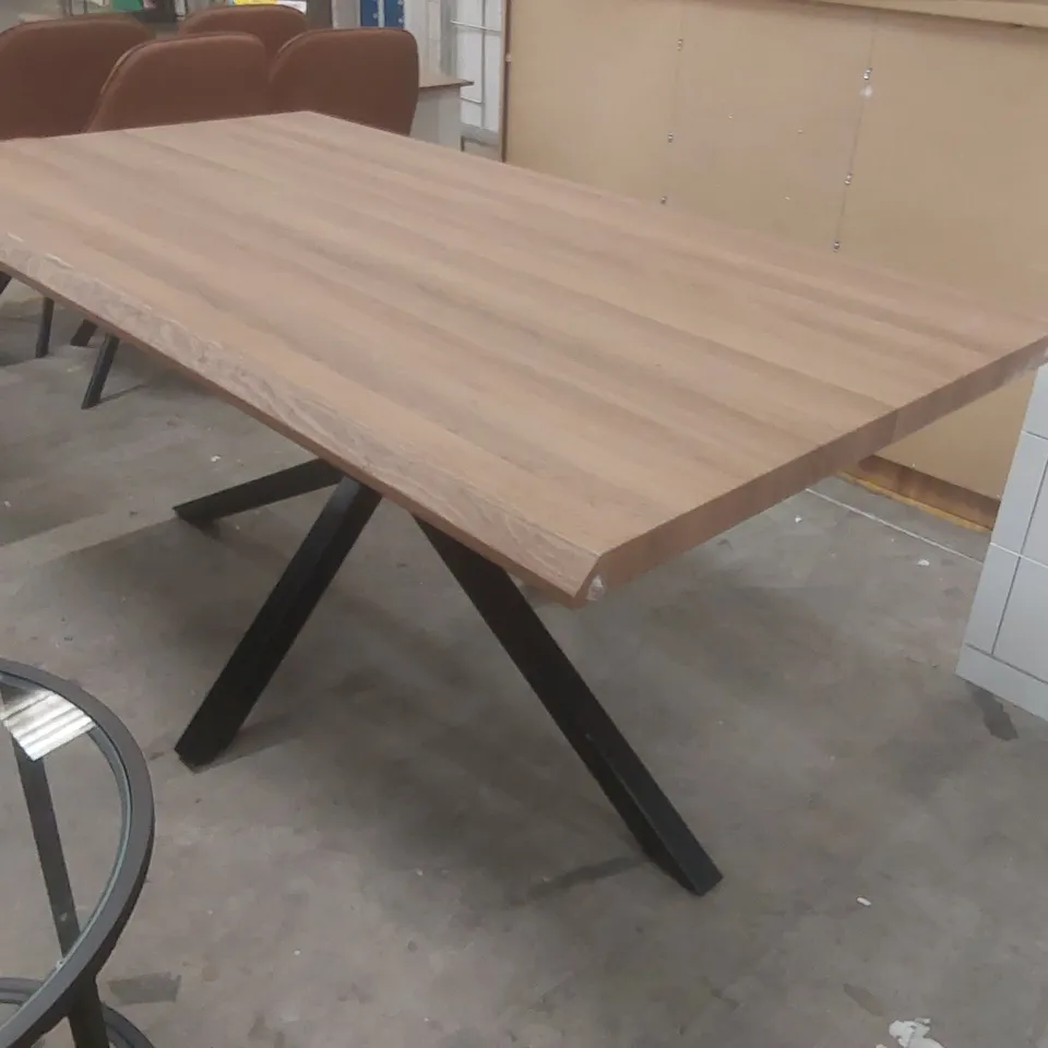 DESIGNER WOODEN DINING TABLE WITH METAL BASE