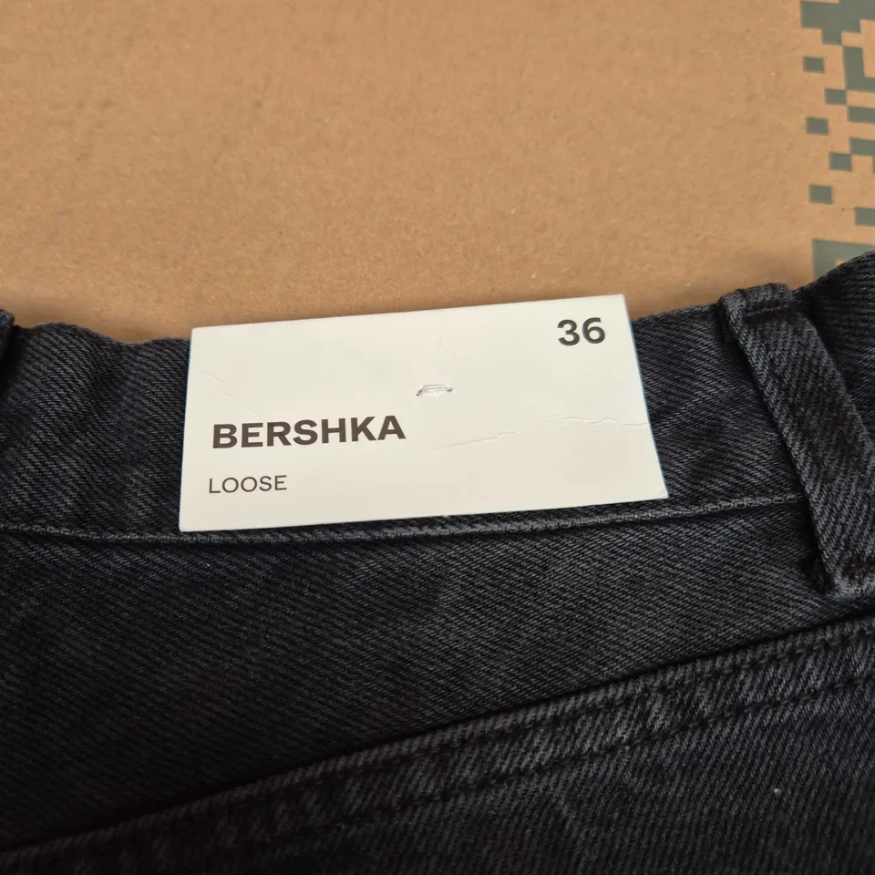 BERSHKA WOMEN'S BLACK DENIM JEANS, LOOSE FIT – UK 8 (EU 36)