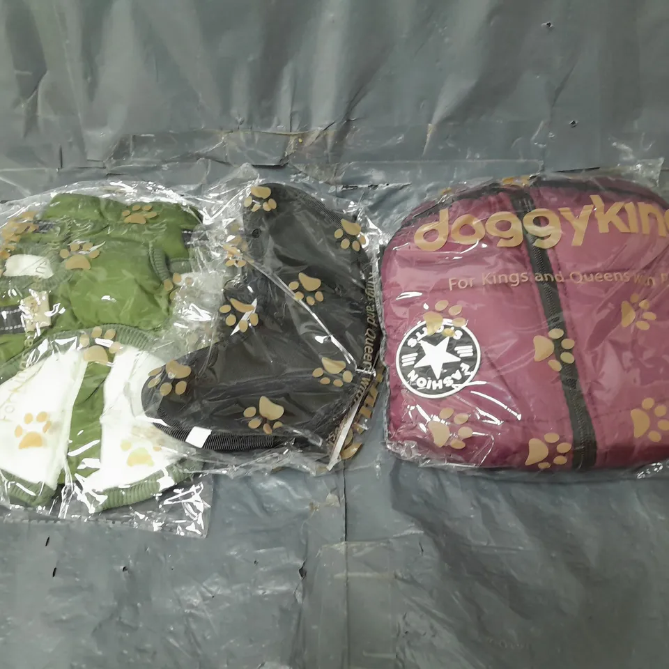 3 X SEALED DOGGYKINGS DOGS JACKETS IN VARIOUS SIZES 