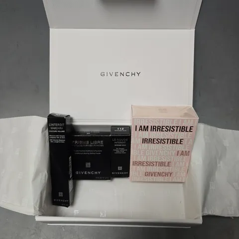 GIVENCHY GIFT BOX - IRRESISTIBLE 80ML EDP - MASCARA 01 - PRISME LIBRE POWDER - LE ROUGE INTERDIT 112