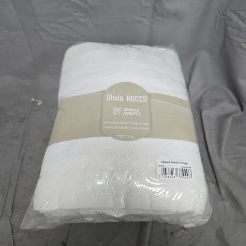 OLIVIA ROCCO 6PC RIBBED TOWEL SET – WHITE (4 HAND TOWELS + 2 BATH TOWELS)