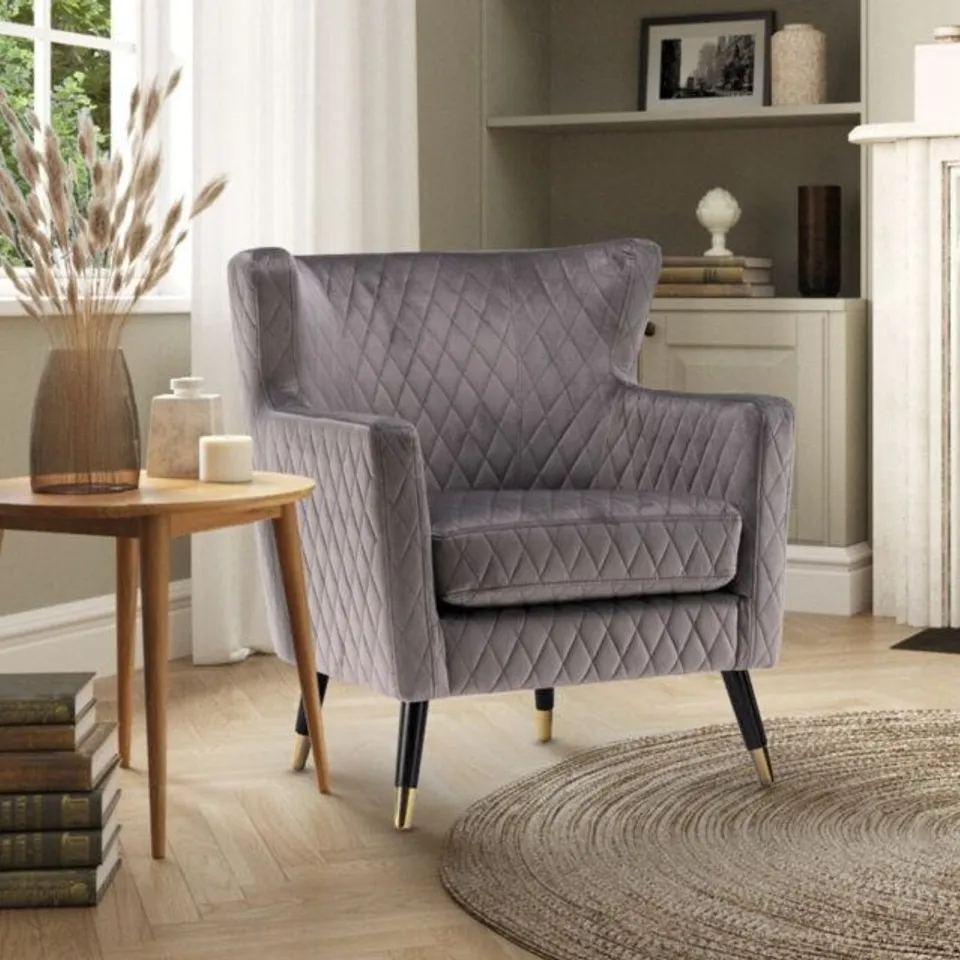 BOXED GHITA QUILTED ACCENT VELVET WINGBACK CHAIR
