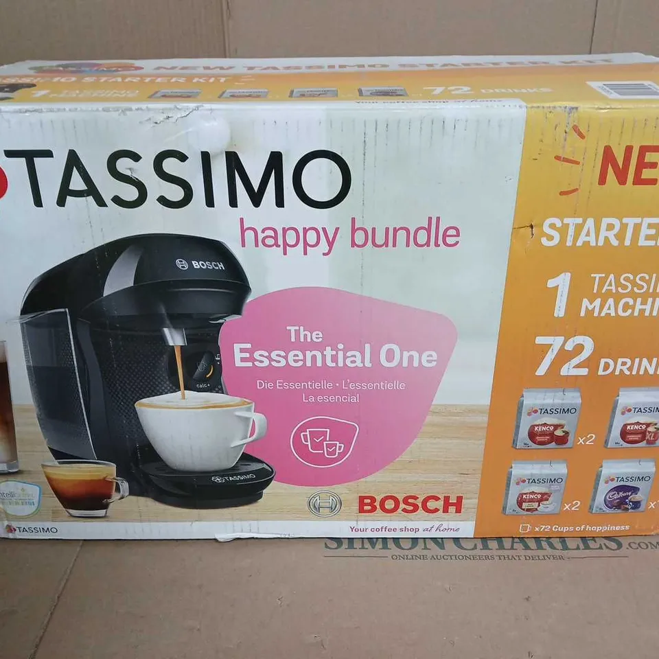 BOXED TASSIMO HAPPY COFFEE MACHIE WITH PODS