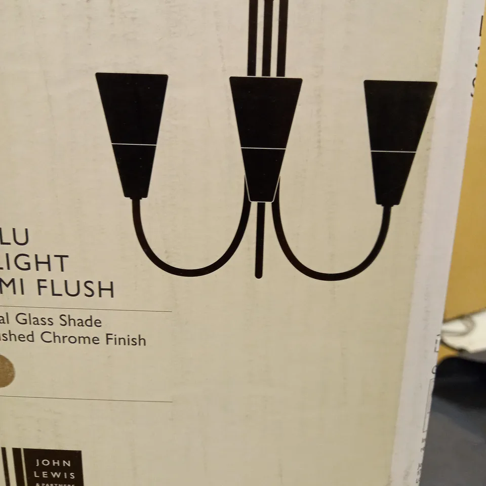 JOHN LEWIS LULU 3-LIGHT SEMI-FLUSH, OPAL GLASS SHADE, BRUSHED CHROME FINISH