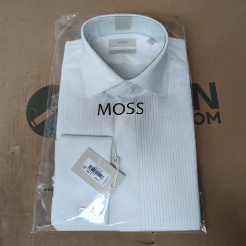 BAGGED MOSS REGULAR FIT WHITE PLEATED SHIRT - SIZE 15