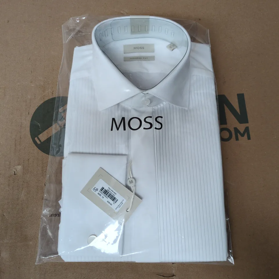 BAGGED MOSS REGULAR FIT WHITE PLEATED SHIRT - SIZE 15