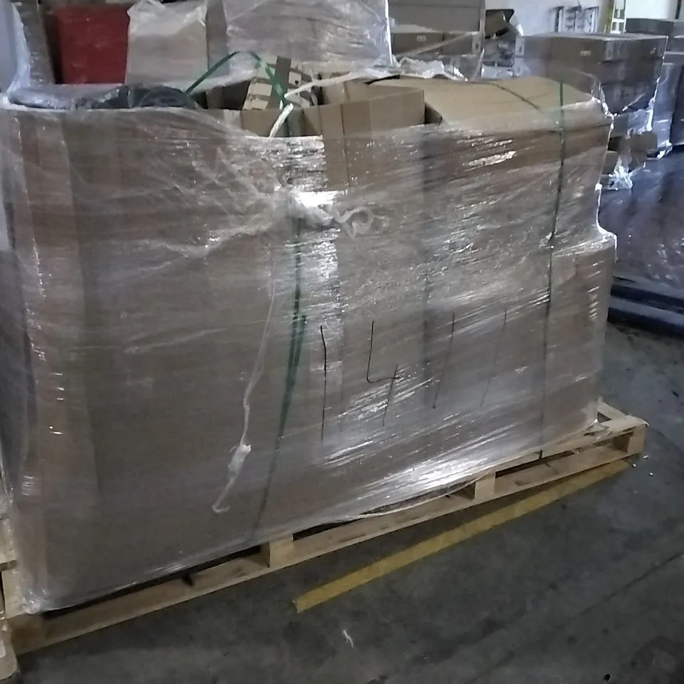 PALLET OF ASSORTED ITEMS INCLUDING GARDEN ARMCHAIR CUSHION, URBN LIVING FOLDING TABLE, URBN LIVING SKAGEN 2 DRAWERS FOR 2 DRAWERS, BEDSTORY WEIGHTED BLANKET, DECOSOL SHORT BLINDS