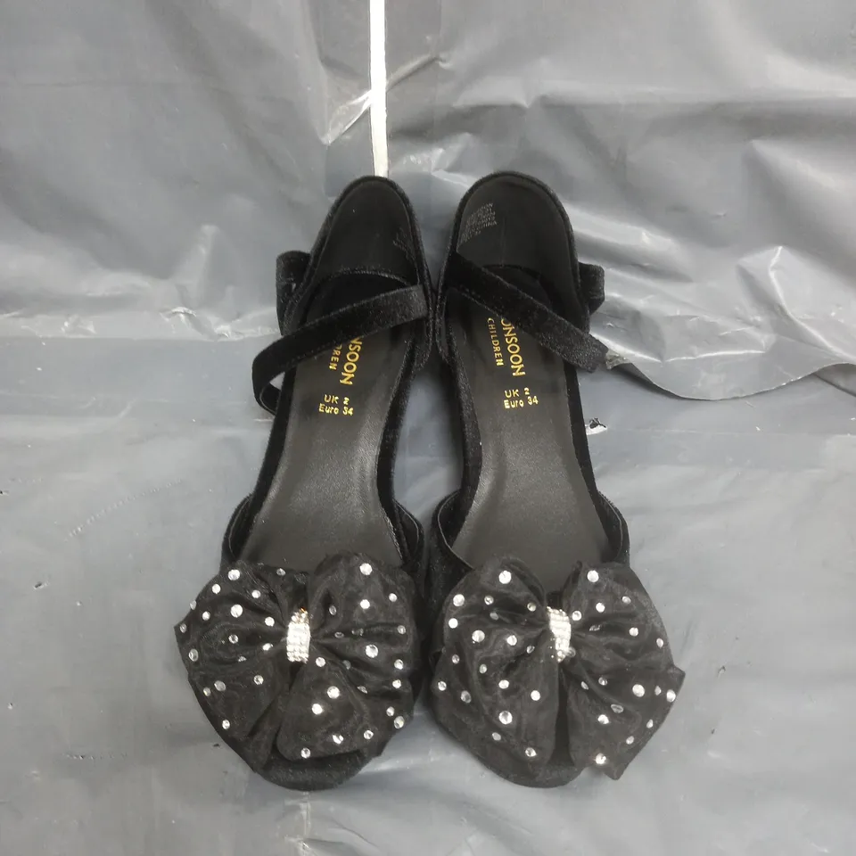 MONSOON CHILDREN DIAMANTE BOW DETAIL HEELS IN BLACK SIZE 2 OLDER