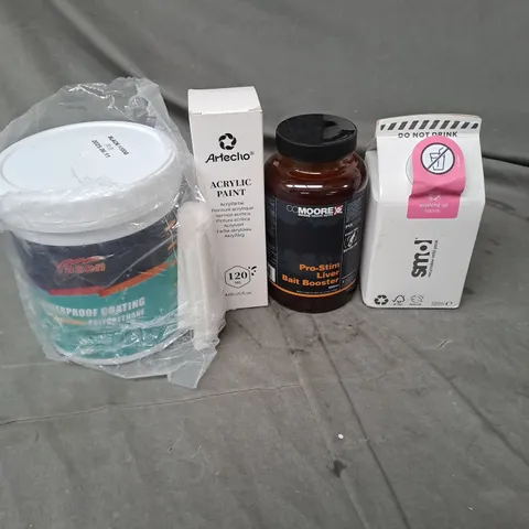 APPROXIMATELY 8 ASSORTED HOUSEHOLD PRODUCTS TO INCLUDE WATERPROOF COATING, WASHING UP LIQUID, ACRYLIC PAINT ETC 