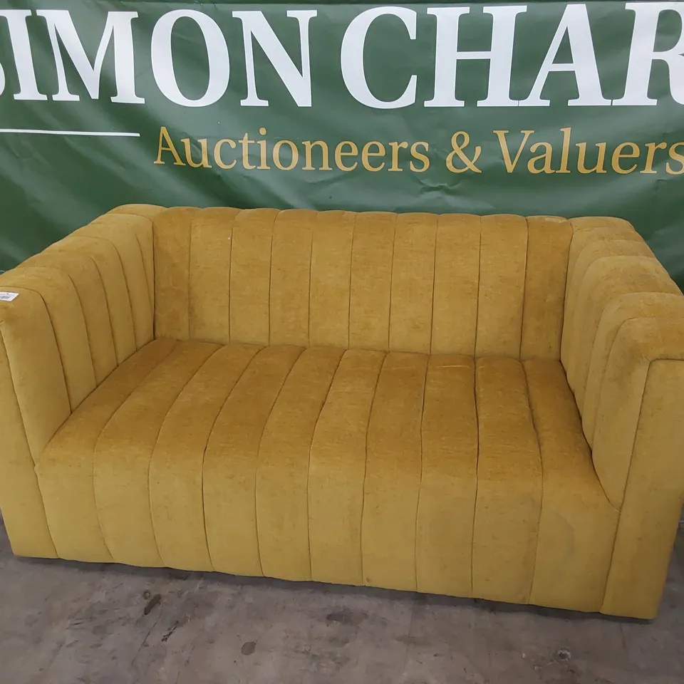 DESIGNER TWO SEATER RIBBED SOFA GOLD PLUS FABRIC
