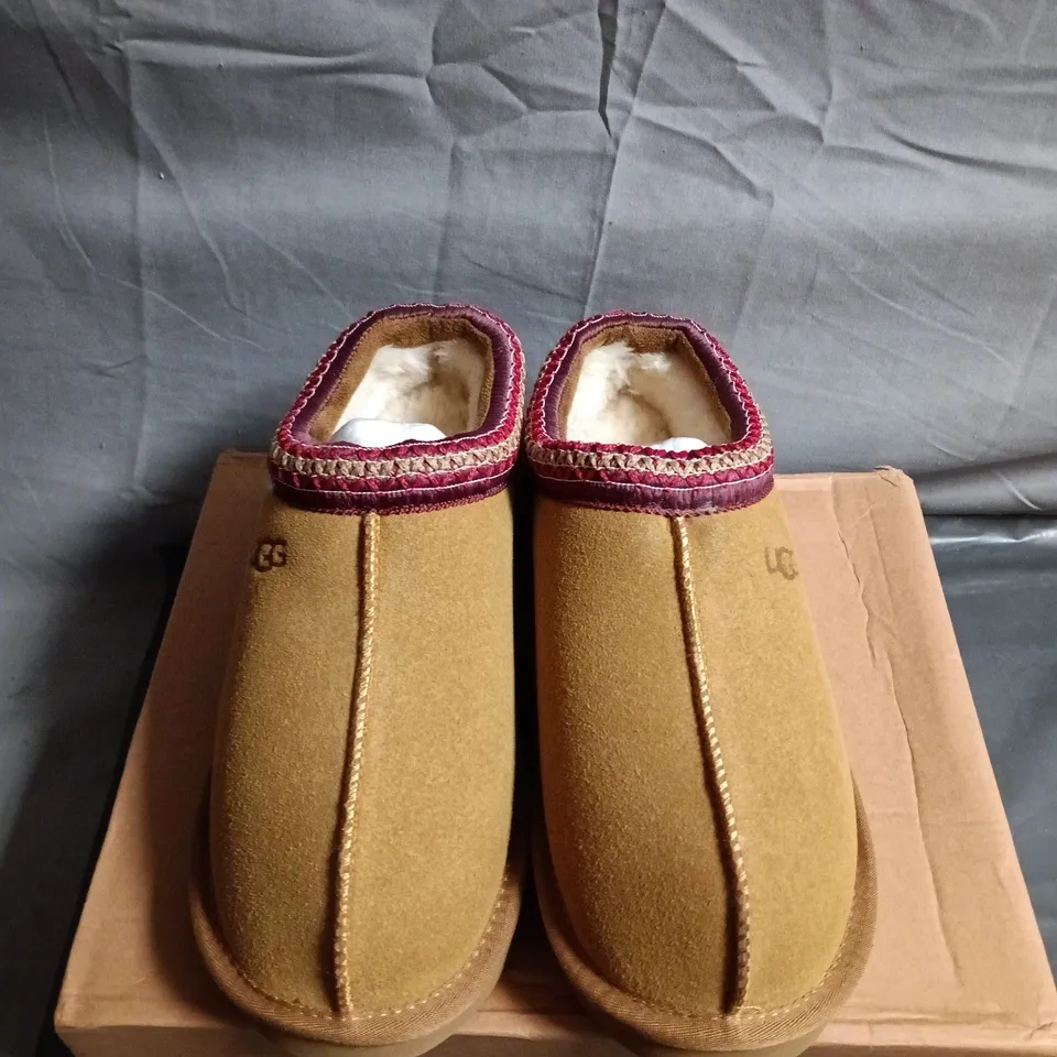 BOXED PAIR OF UGG SUEDE SLIPPERS – UK SIZE 6