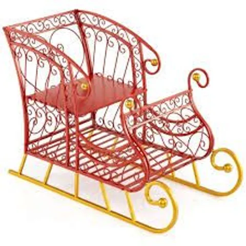 BOXED COSTWAY METAL CHRISTMAS SANTA SLEIGH BASKET 2-TIER XMAS SANTA’S GIFT STORAGE SLEIGH