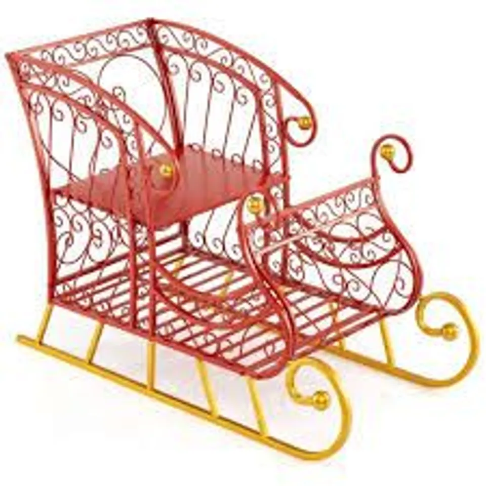 BOXED COSTWAY METAL CHRISTMAS SANTA SLEIGH BASKET 2-TIER XMAS SANTA’S GIFT STORAGE SLEIGH