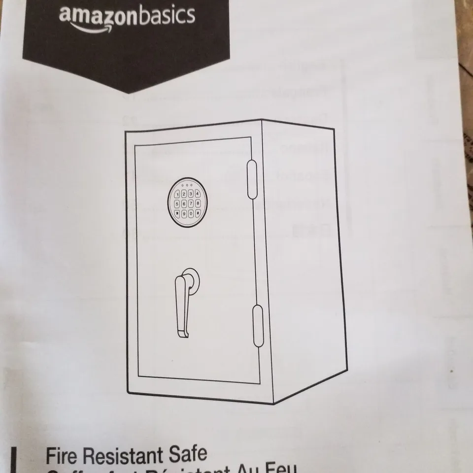 BOXED AMAZON BASICS FIRE RESISTANT SAFE - 23.5 L