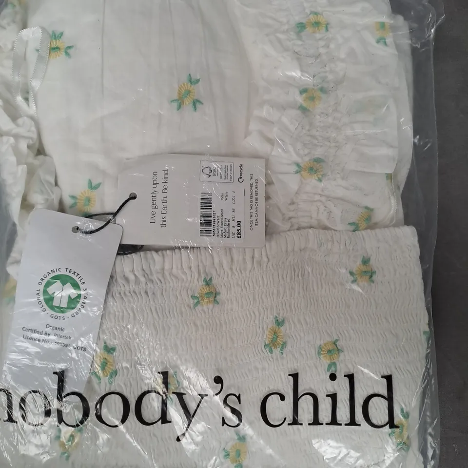 NOBODY'S CHILD MAYA EMBROIDERED MIDAXI DRESS IN WHITE UK SIZE 8
