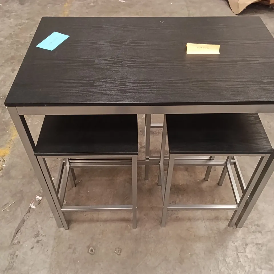 BLACK TABLE WITH 4 MATCHING STOOLS