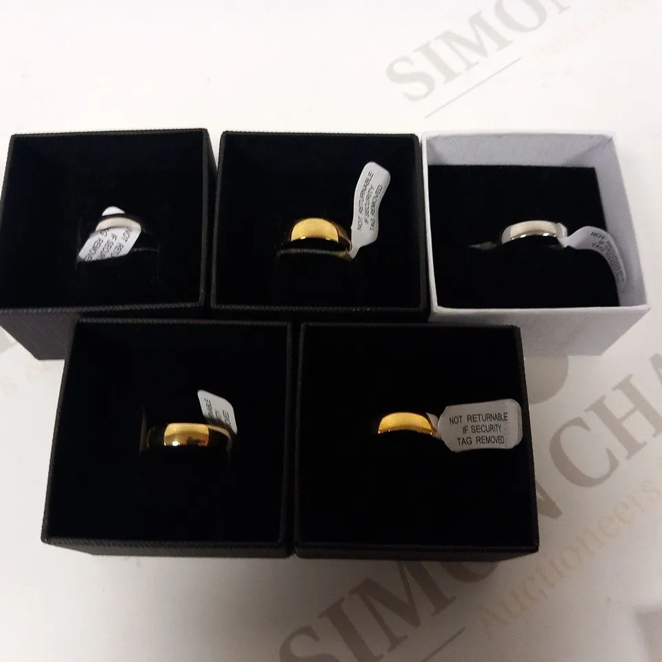 5 ASSORTED 9CT GOLD/WHITE GOLD PERSONALISED RINGS