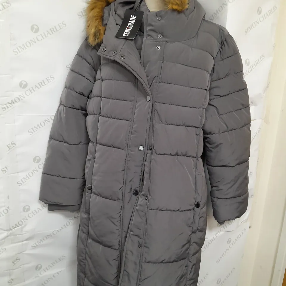 CENTIGRADE FUR TRIM PADDED COAT IN GREY SIZE XL