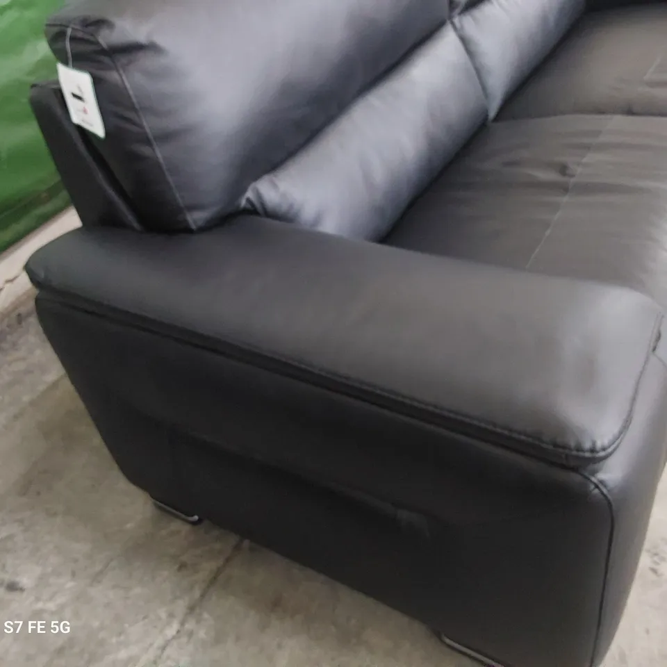 QUALITY ITALIAN DESIGNER GRADO FIXED THREE SEATER SOFA BLACK LEATHER