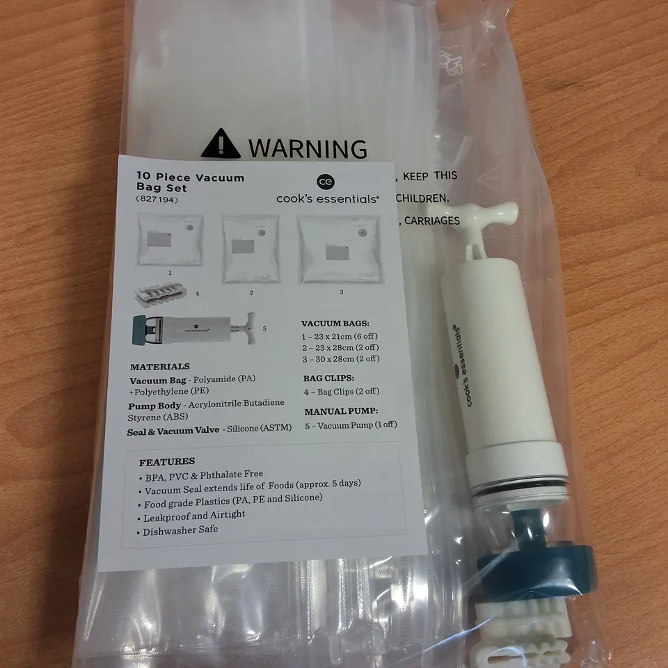 LOT OF 24 10-PIECE BOXES OF COOKS'S ESSENTIALS VACUUM BAG SETS