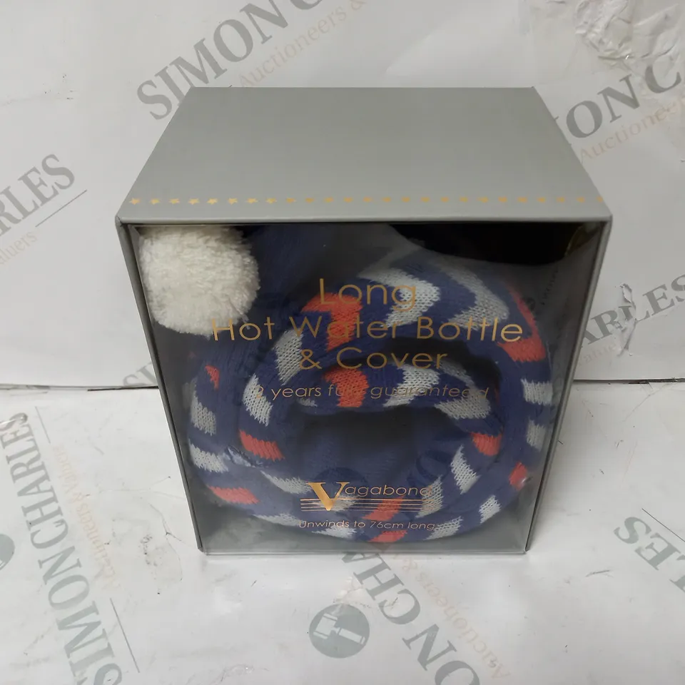 BOXED VAGABOND LONG HOT WATER BOTTLE AND COVER BLUE/MULTI