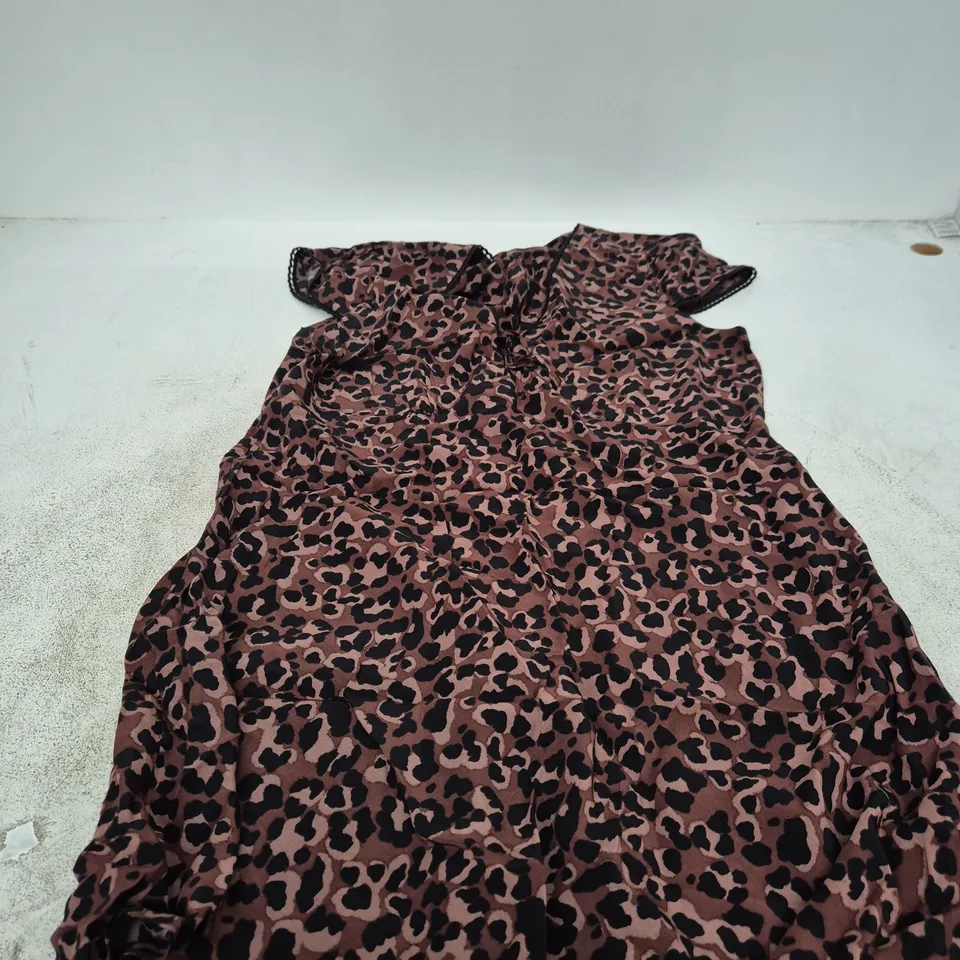 NOBODY'S CHILD ROSA MINI DRESS – BROWN LEOPARD PRINT, UK 14
