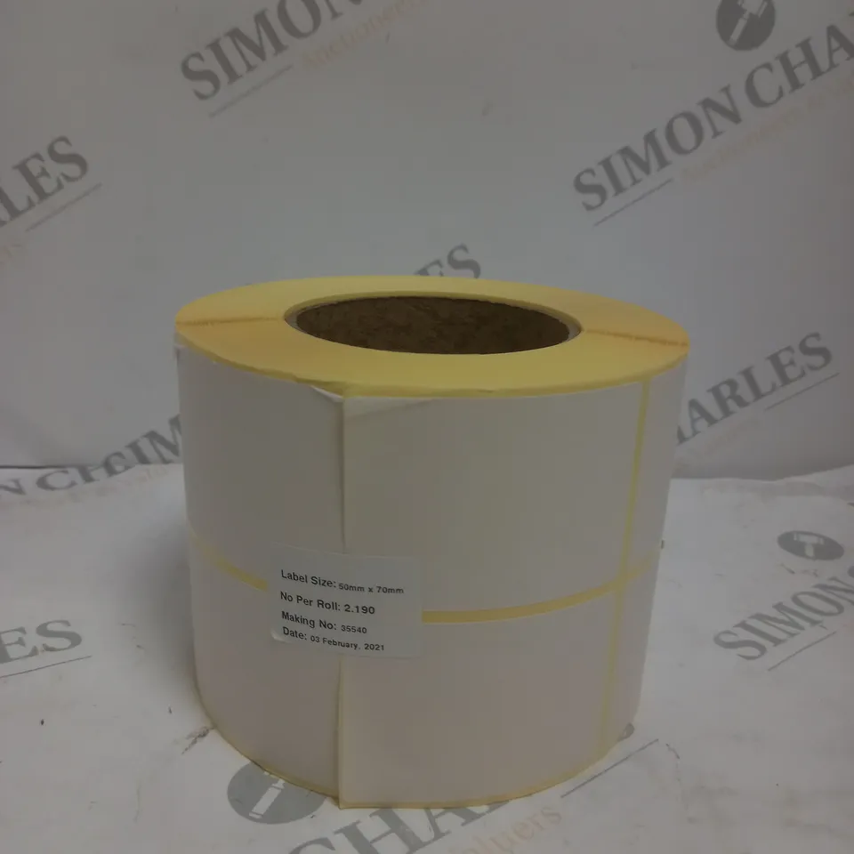 BOX OF 10 (2190 LABELS PER ROLL) PERMANENT ADHESIVE MATT THERMAL TRANSFER LABEL ROLLS - 50X70MM