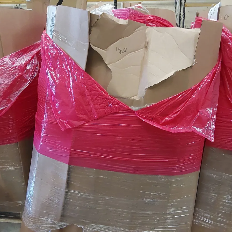 PALLET OF ASSORTED ITEMS INCLUDING: DEHUMIDIFIER, LARGE RUG, STORAGE RACK, METAL BUCKETS, BATHROOM CABINET 