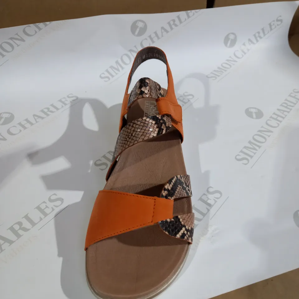 RIEKER SNAKE PATTERN AND ORANGE SANDAL'S SIZE 6.5  