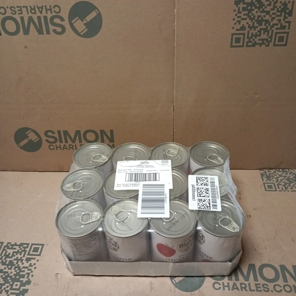 BIONA ORGANIC CHOPPED TOMATOES – 12 X 400G CANS (BEST BEFORE 29 FEBRUARY 2028)