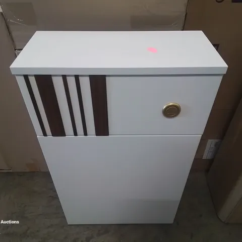 DESIGNER WHITE WOODEN TOILET UNIT WITH INTEGRATED FLUSH BUTTON