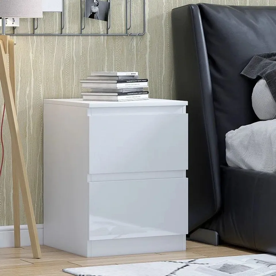 BOXED FRANCINE MANUFACTURED WOOD 2-DRAWER BEDSIDE WHITE GLOSS (1 BOX)