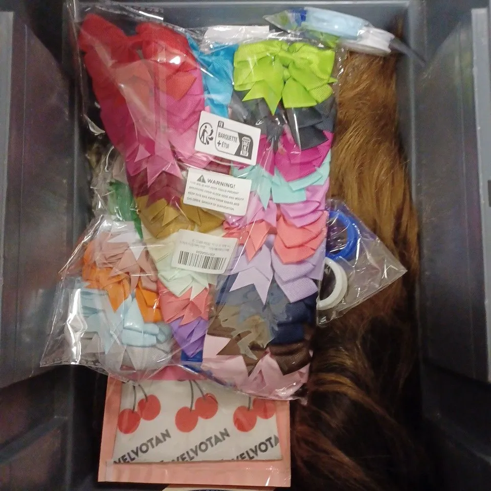 LOT OF ASSORTED HAIR AND SANATORY PRODUCTS TOO INCLUDE HAIR EXTENSIONS , PADS AND HAIR BANDS 