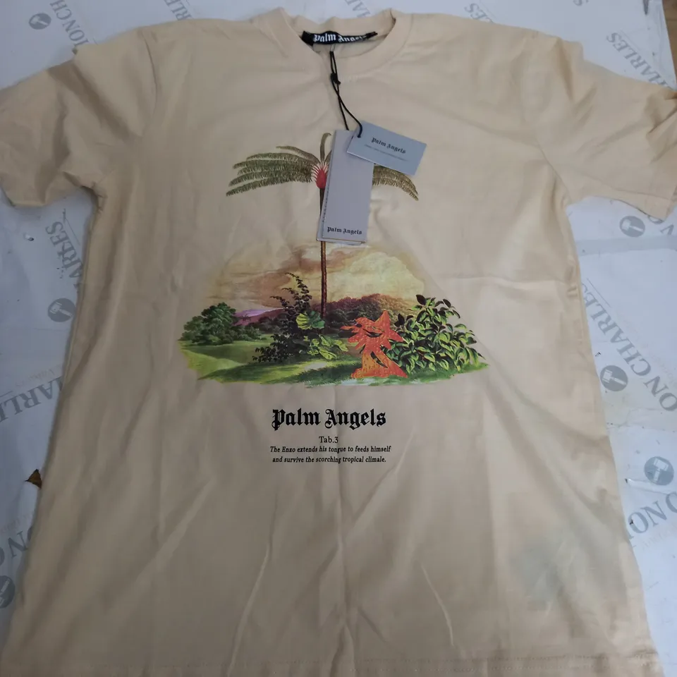 PALM ANGELS TAB.3 TREE GRAPHIC T-SHIRT IN CREAM - SMALL