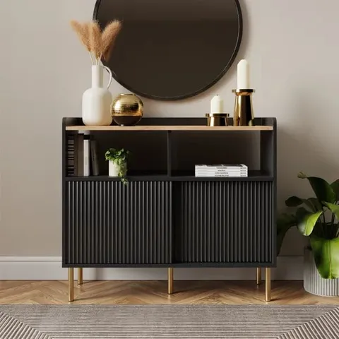 BOXED GEORGI SELF ASSEMBLY CONSOLE TABLE - BLACK (1 BOX)