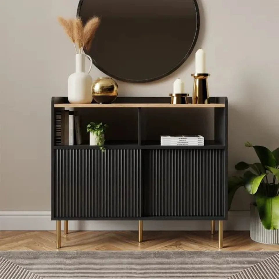 BOXED GEORGI SELF ASSEMBLY CONSOLE TABLE - BLACK (1 BOX)