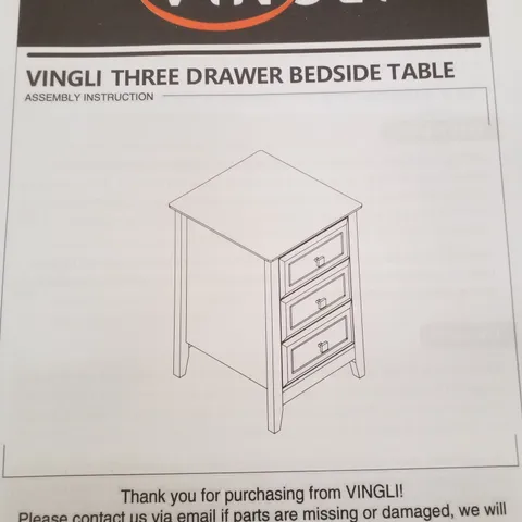 BOXED VINGLI 3 DRAWER BEDSIDE TABLE 