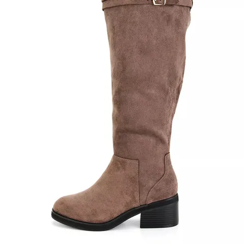 WIDE FIT WITH WIDER FITTING CALF KNEE BOOT - TAUPE - SIZE 6EE