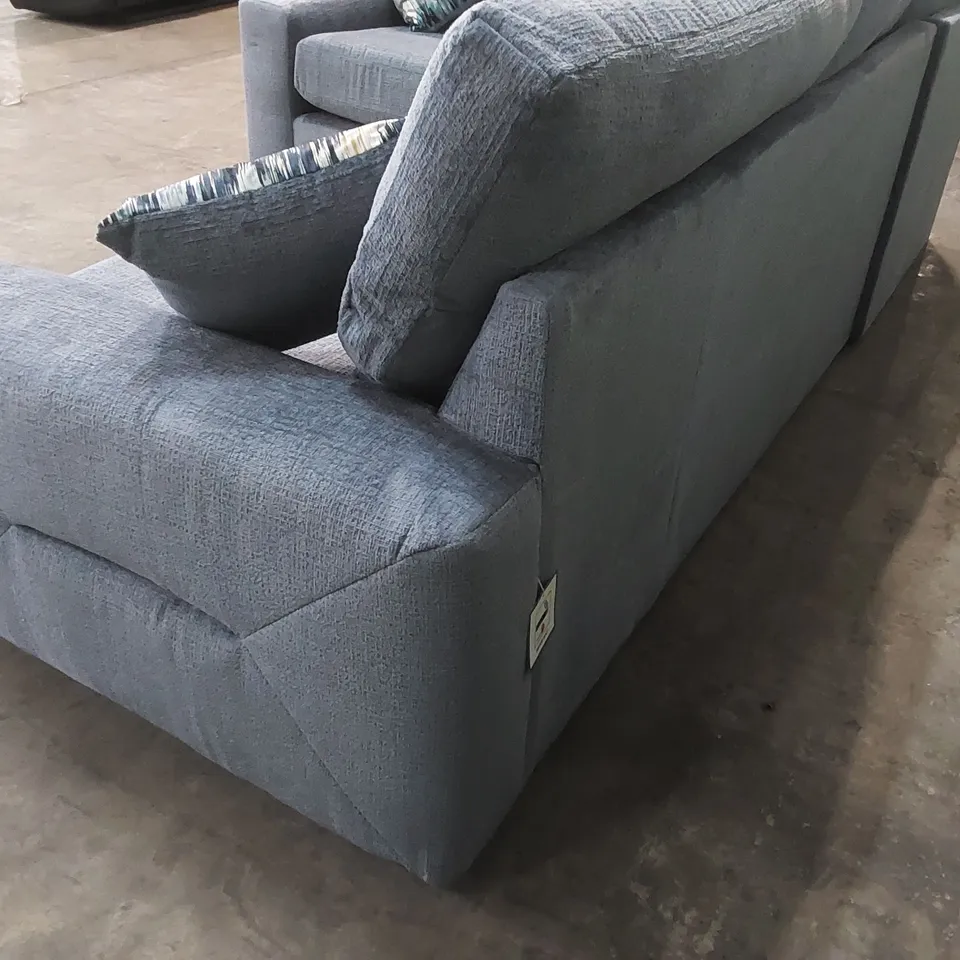 DESIGNER MELROSE FABRIC UPHOLSTERED CORNER SOFA IN DENIM BLUE