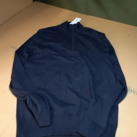 FRENCH CONNECTION HALF-ZIP STRETCH COTTON FLEECE IN UTILITY BLUE - S