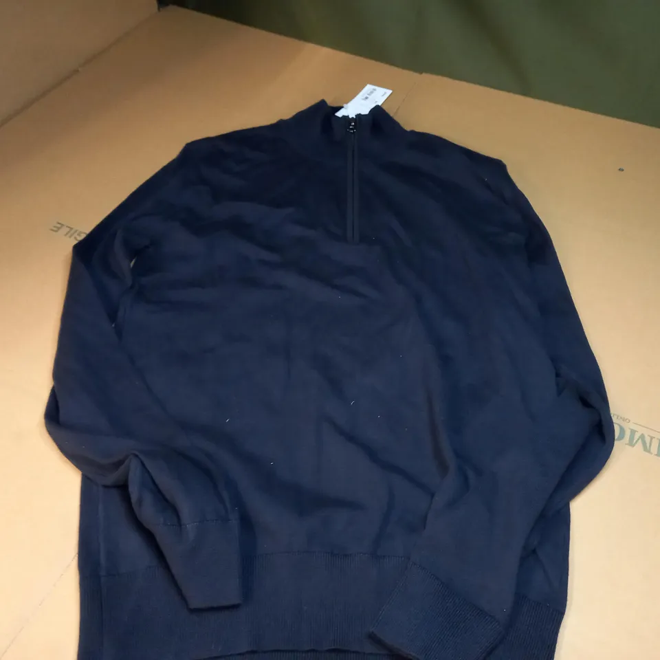 FRENCH CONNECTION HALF-ZIP STRETCH COTTON FLEECE IN UTILITY BLUE - S