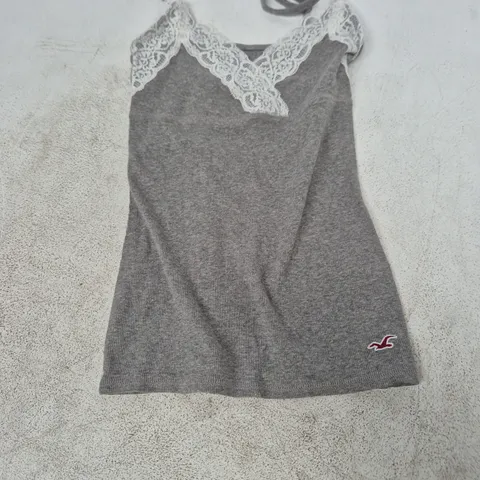 HOLLISTER WOMEN'S GREY KNIT TANK TOP WITH LACE TRIM – UK6 XS