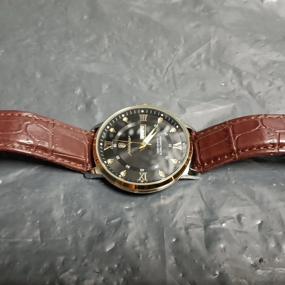 HENRY'S WATCHES - WRISTWATCH WITH BROWN LEATHER STRAP – BLACK DIAL