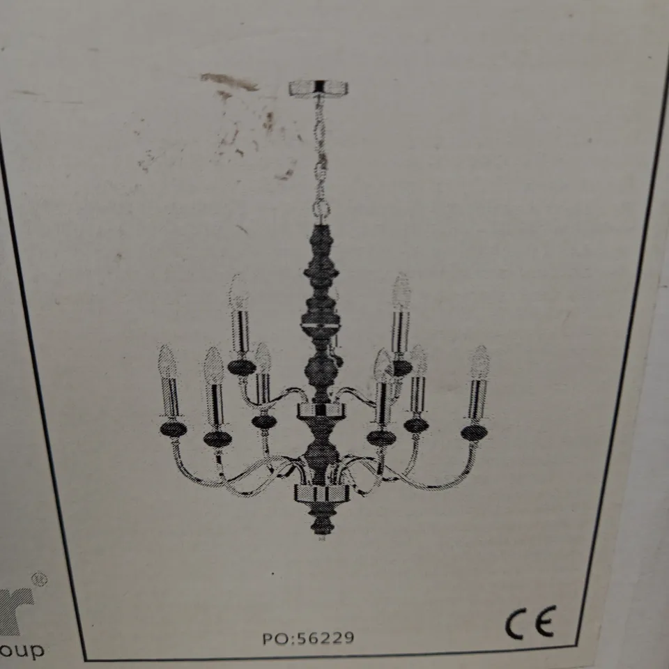 DAR WYATT 9 LIGHT DARK WOOD POLISHED CHROME PENDANT LIGHT FITTING