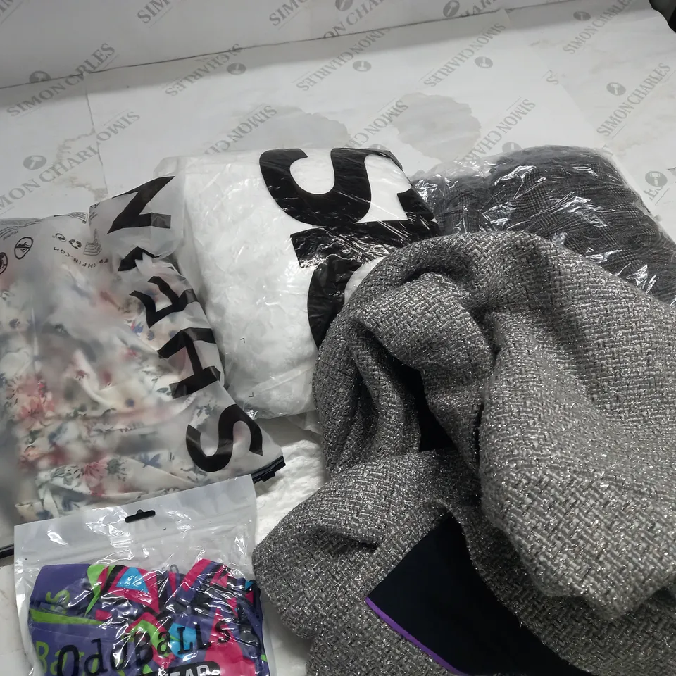 BOX OF ASSORTED CLOTHING ITEMS TOO INCLUDE JUMPERS, SHIRTS AND TROUSERS IN VARIOUS SIZES AND COLOURS   