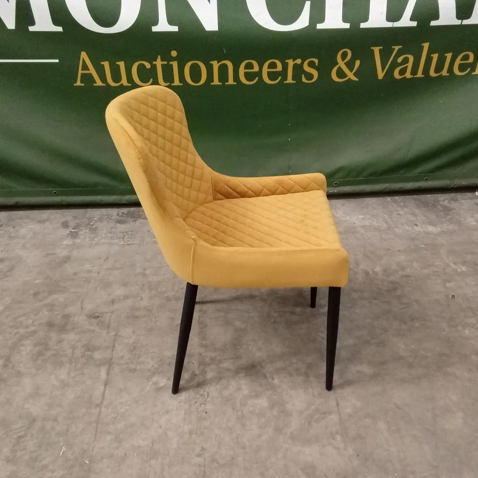 DESIGNER DIAMOND PATTERN VELVET DINNING CHAIR - OCHRE