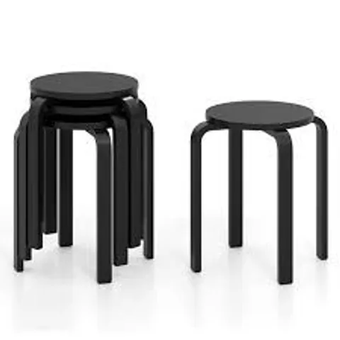 BOXED COSTWAY SET OF 4 STACKABLE WOODEN STOOLS FOR LIVING ROOM & DINING ROOM-BLACK