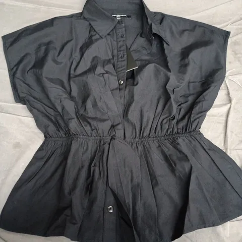 FRENCH CONNECTION ERA POPLIN TWIST KNOT SHIRT – BLACK, UK 12