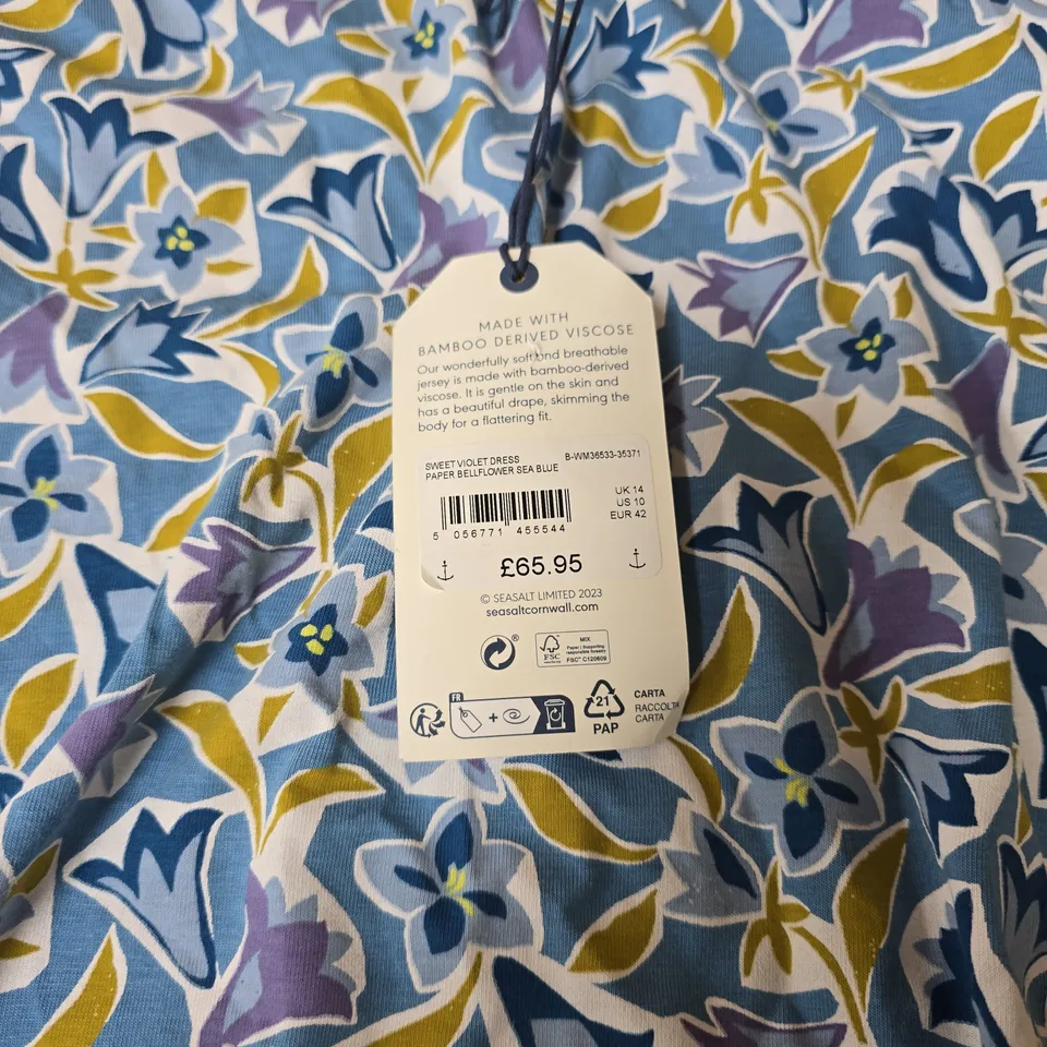 SEASALT CORNWALL SWEET VIOLET DRESS PAPER BELLFLOWER SEA BLUE UK14 TAGGED RRP £65.95